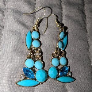 $1 with Bundle ~ Turquoise Statement Earrings Blue Rhinestone Dangle 6242